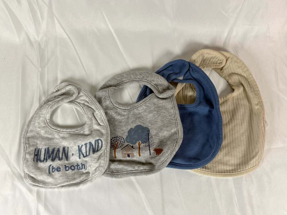 Baby Bib Set, 4-Pack, Grey, Blue, and Beige, One Size